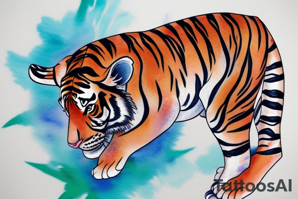 Side profile of a Tiger cub baby with water splash tattoo idea