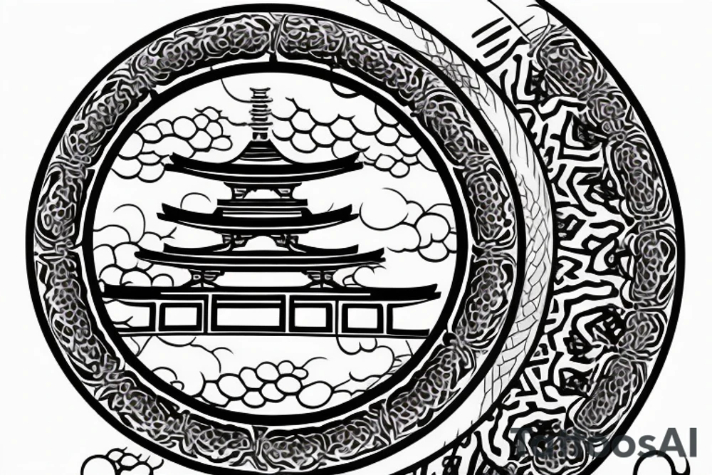 japanese gate torii involved by red circle tattoo idea