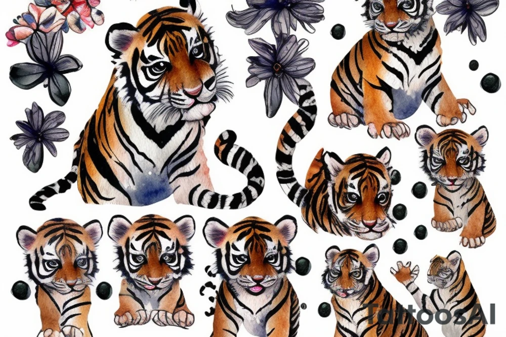 Tiger cub baby with water splash tattoo idea