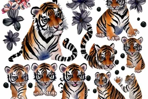 Tiger cub baby with water splash tattoo idea