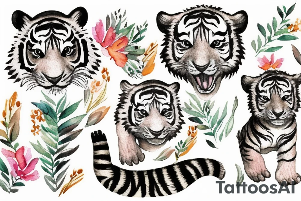 Tiger cub baby playing in water tattoo idea