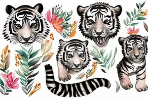 Tiger cub baby playing in water tattoo idea