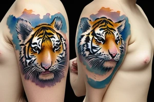 Tiger cub baby playing in water looking at a horse tattoo idea
