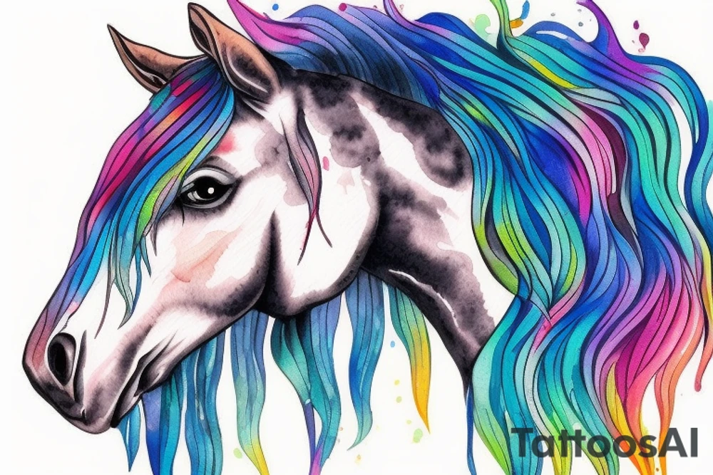 A horse head with a mane that is water tattoo idea