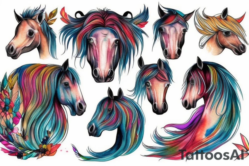 A horse head with a mane that is water tattoo idea