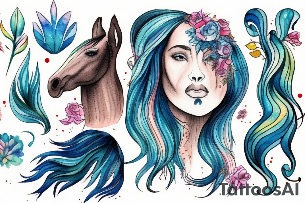 A horse with a mane that is water tattoo idea