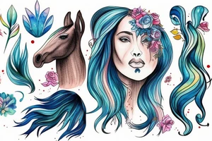 A horse with a mane that is water tattoo idea