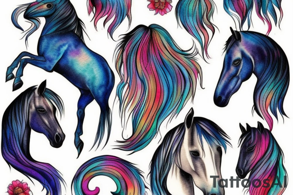 A horse with a mane that is water tattoo idea