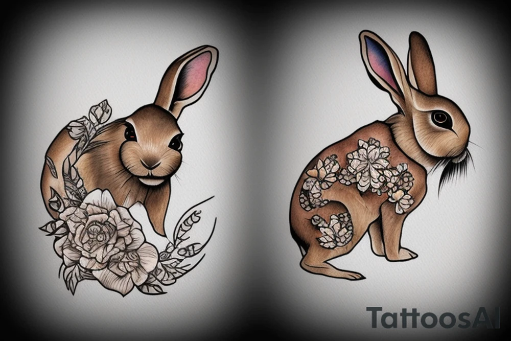 A brown rabbit with a white tail tattoo idea
