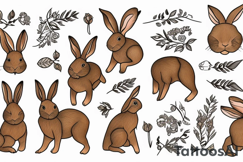 The full body of a brown rabbit with a white tail tattoo idea