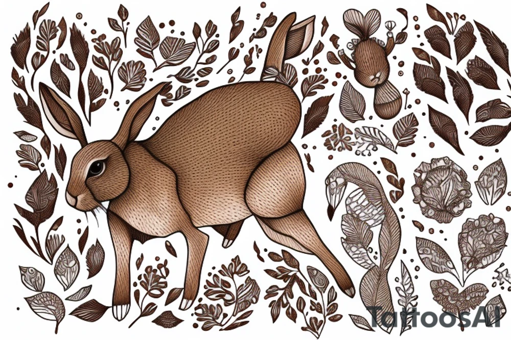 The full body of a brown rabbit with a white tail tattoo idea