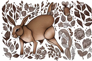 The full body of a brown rabbit with a white tail tattoo idea