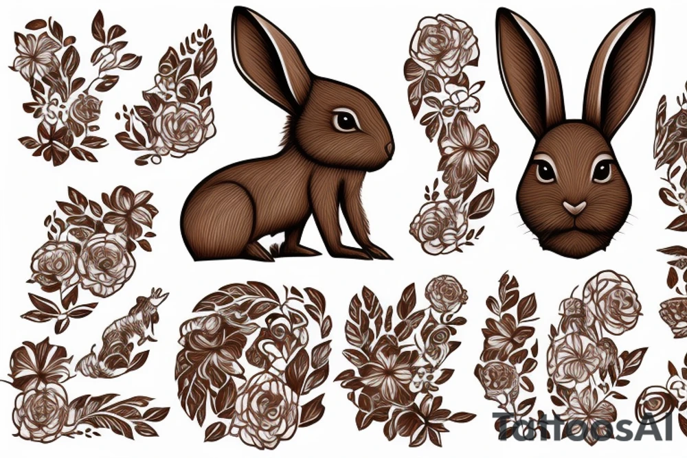 The full body of a brown rabbit with a white tail tattoo idea