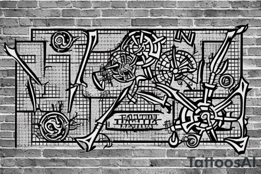 quote on brick walls surranded by matrix grid tattoo idea