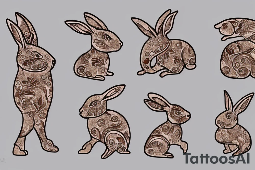 The full body of a brown rabbit with a white tail tattoo idea