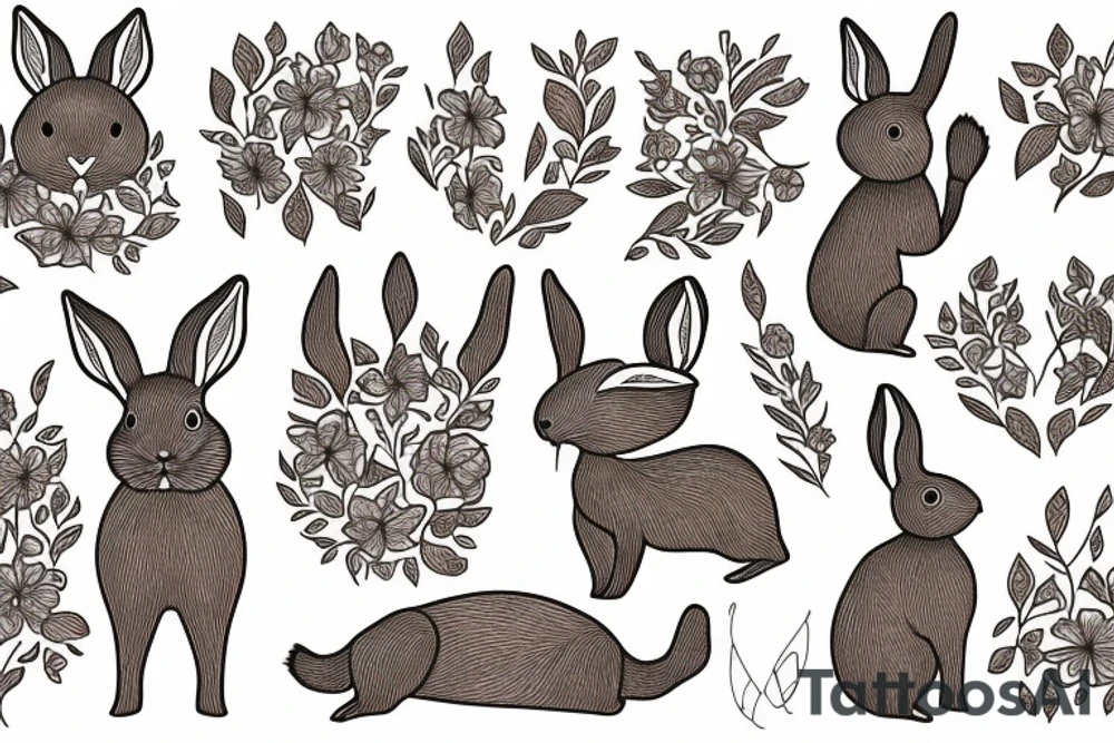 The full body of a brown rabbit with a white tail tattoo idea