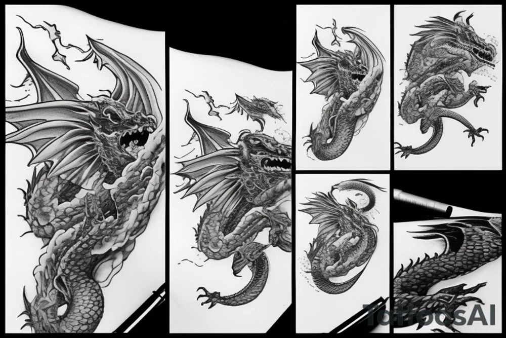 Dragon flying over ocean tattoo idea