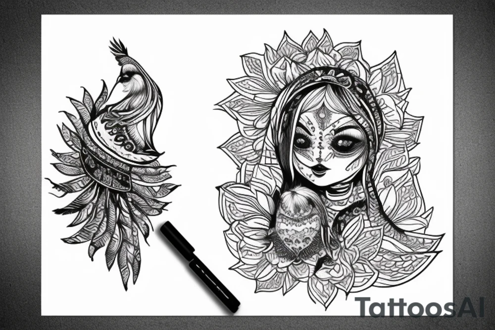 junge indianerfrau mit Eule tattoo idea