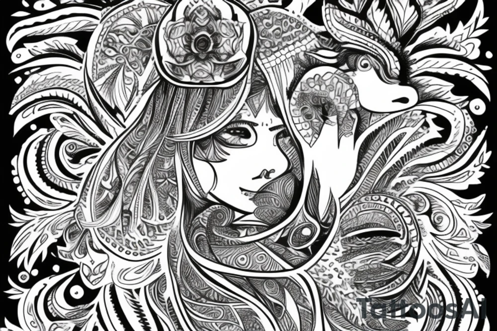 junge indianerfrau und Eule tattoo idea