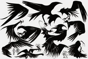 Itachi Uchiha crows silhouette flowing from right arm tricep to right trap tattoo idea