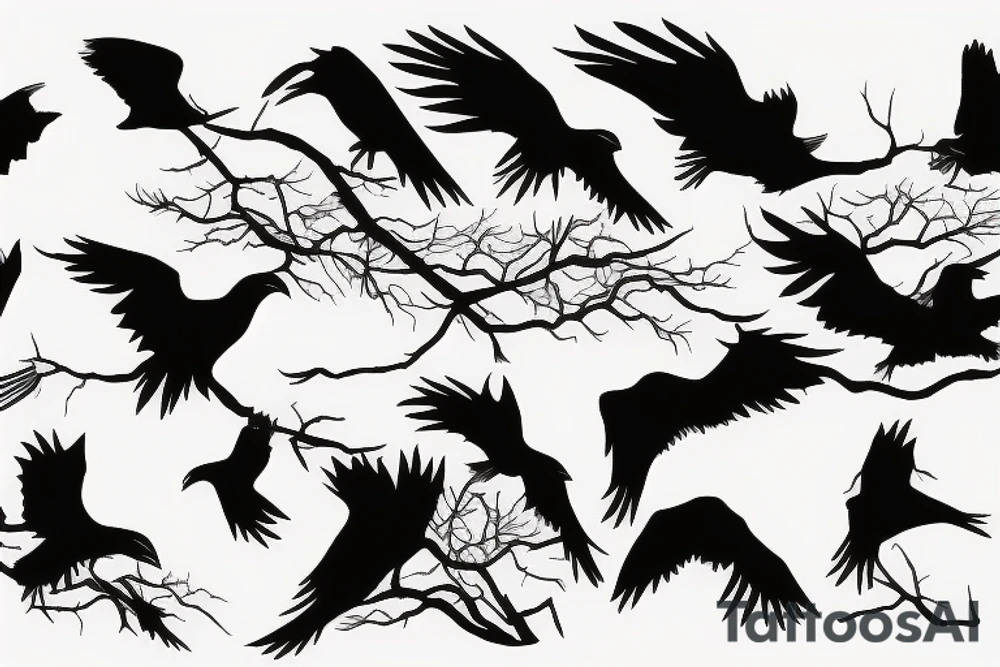 Itachi Uchiha crows silhouette flowing in a line tattoo idea
