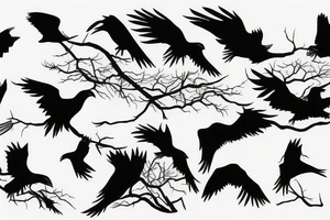 Itachi Uchiha crows silhouette flowing in a line tattoo idea