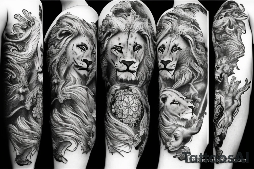 a lion with a guardian angel tattoo idea
