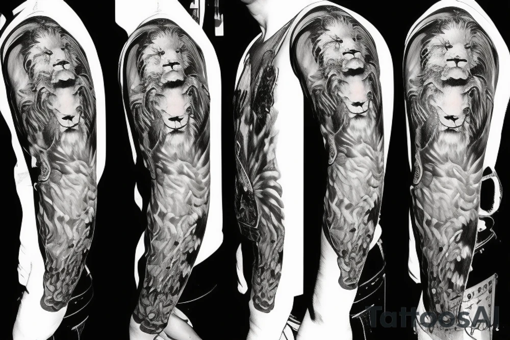 a lion with a guardian angel tattoo idea