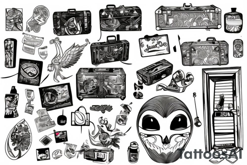 Suitcase thrown through doorway tattoo idea