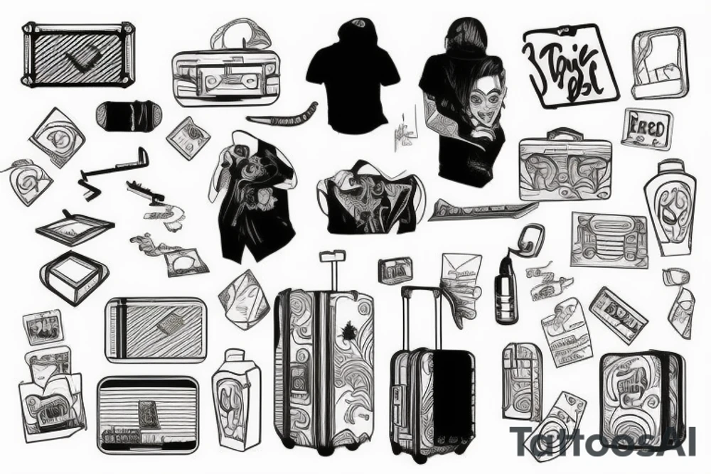 Suitcase thrown through doorway tattoo idea