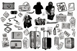 Suitcase thrown through doorway tattoo idea