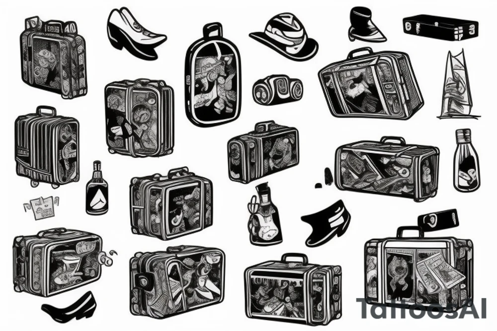 Suitcase thrown through doorway tattoo idea