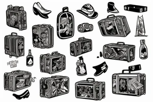 Suitcase thrown through doorway tattoo idea