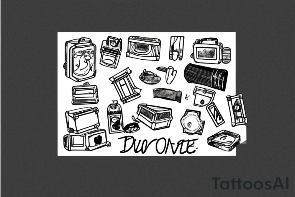Suitcase thrown through doorway tattoo idea