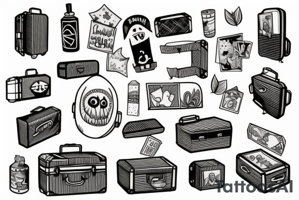 Suitcase flying through doorway tattoo idea