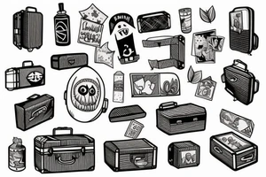 Suitcase flying through doorway tattoo idea
