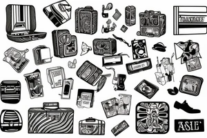 Suitcase flying through doorway tattoo idea