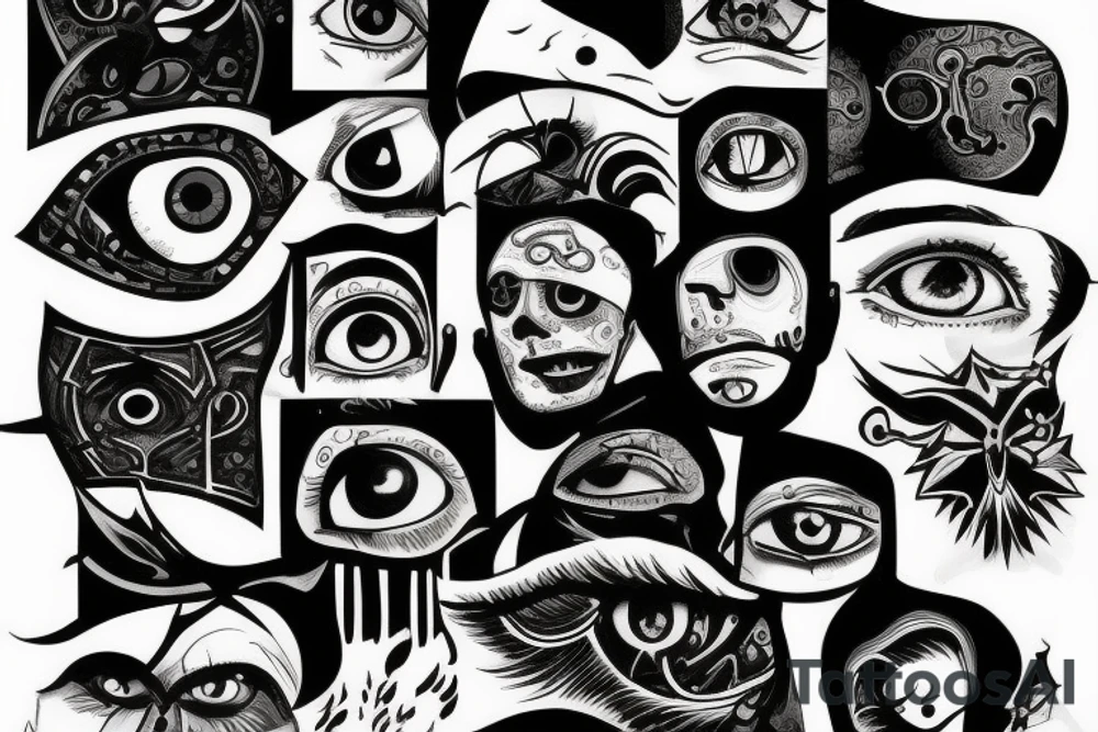 a man falling into the void watched by an eye tattoo idea