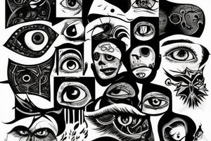 a man falling into the void watched by an eye tattoo idea