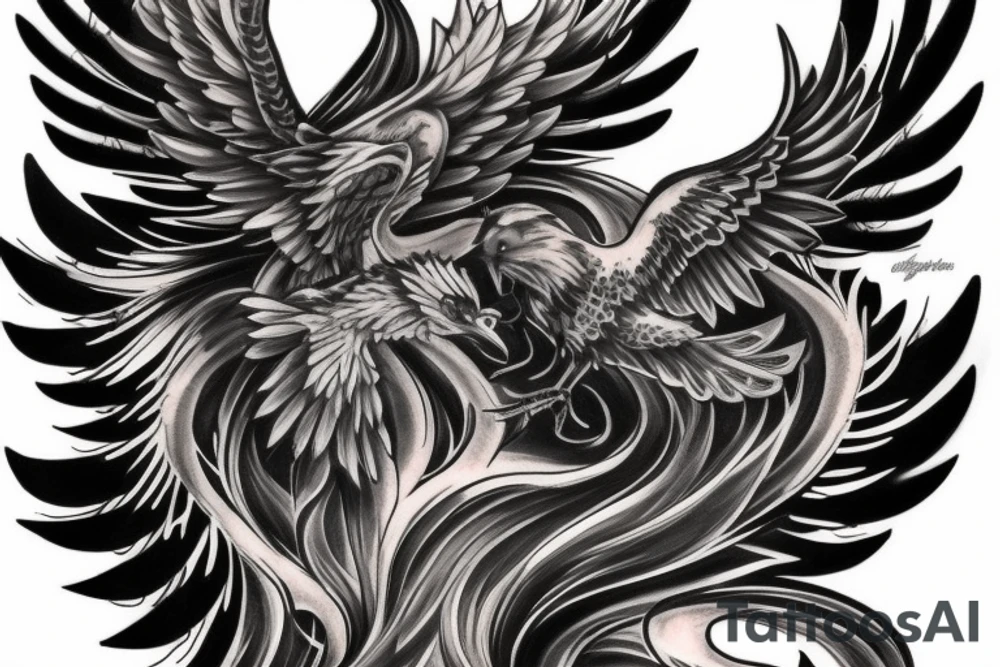 Black and grey phoenix tattoos realistic upper arm tattoo idea