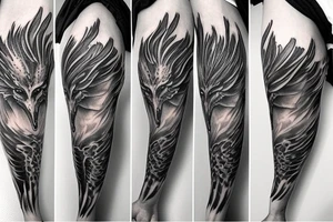 Black and grey phoenix tattoos realistic upper arm tattoo idea