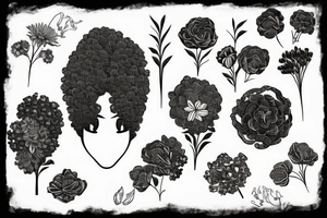 Black women Afro moths around her flowers and greenery tattoo idea