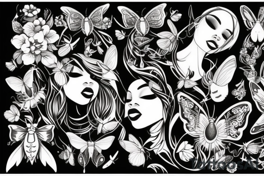 Black women moths around her tattoo idea