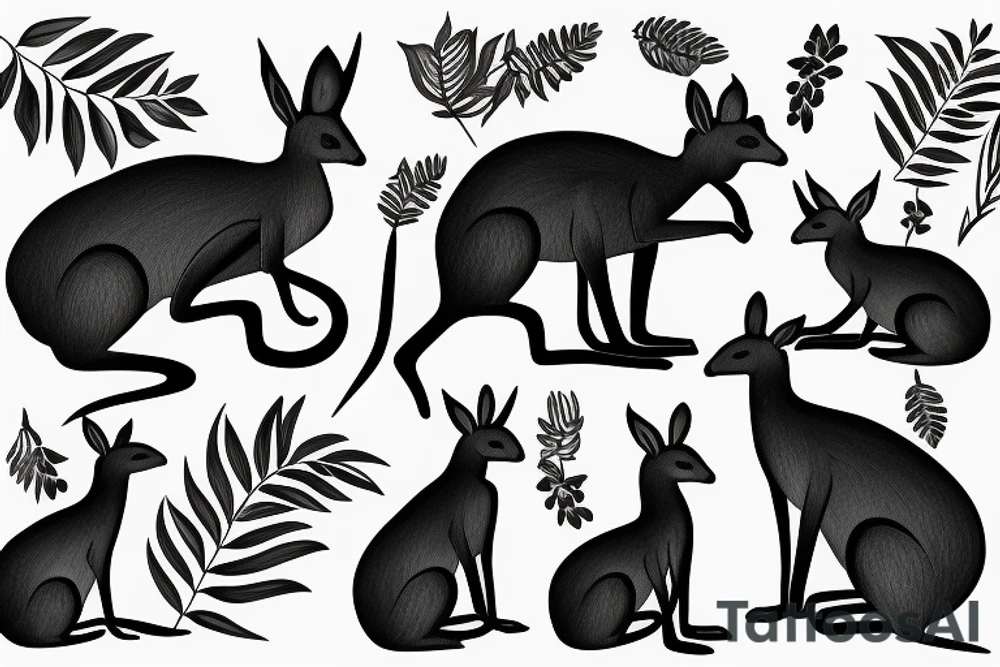 black kangaroo with silver fern tattoo idea