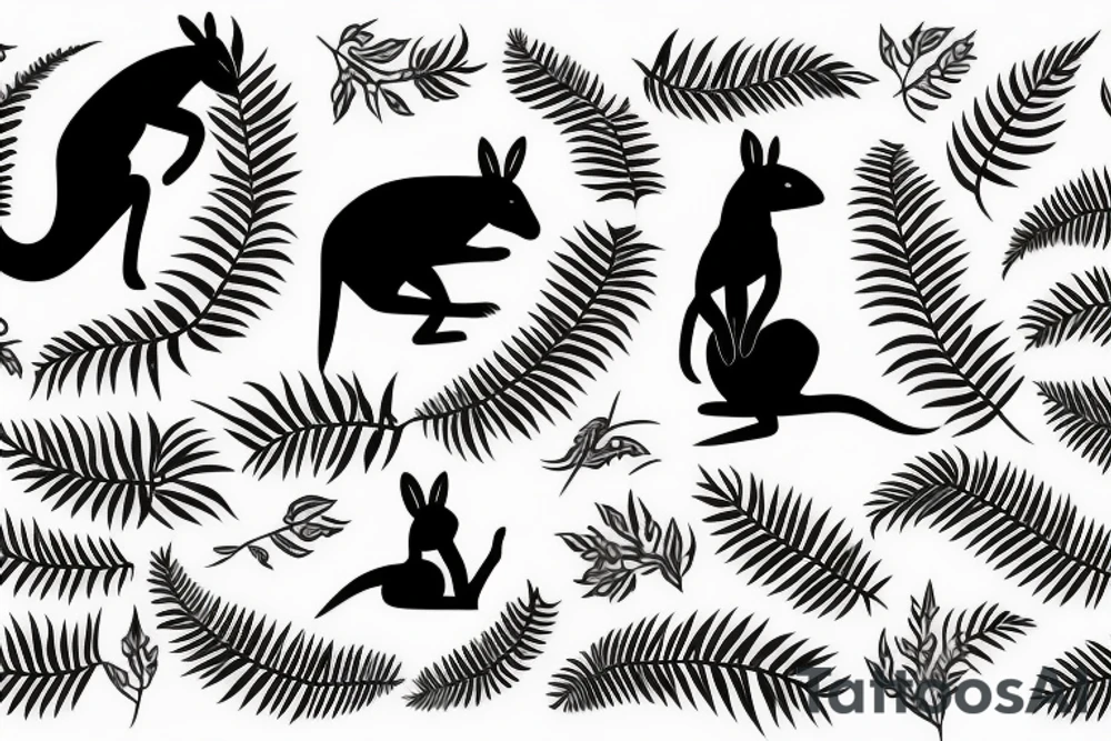 black kangaroo with silver fern tattoo idea