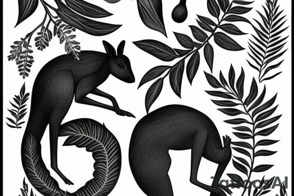 black kangaroo with silver fern as a tail tattoo idea