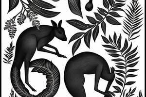 black kangaroo with silver fern as a tail tattoo idea