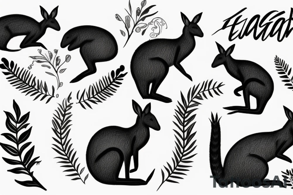 black kangaroo with silver fern as a tail tattoo idea
