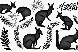 black kangaroo with silver fern as a tail tattoo idea