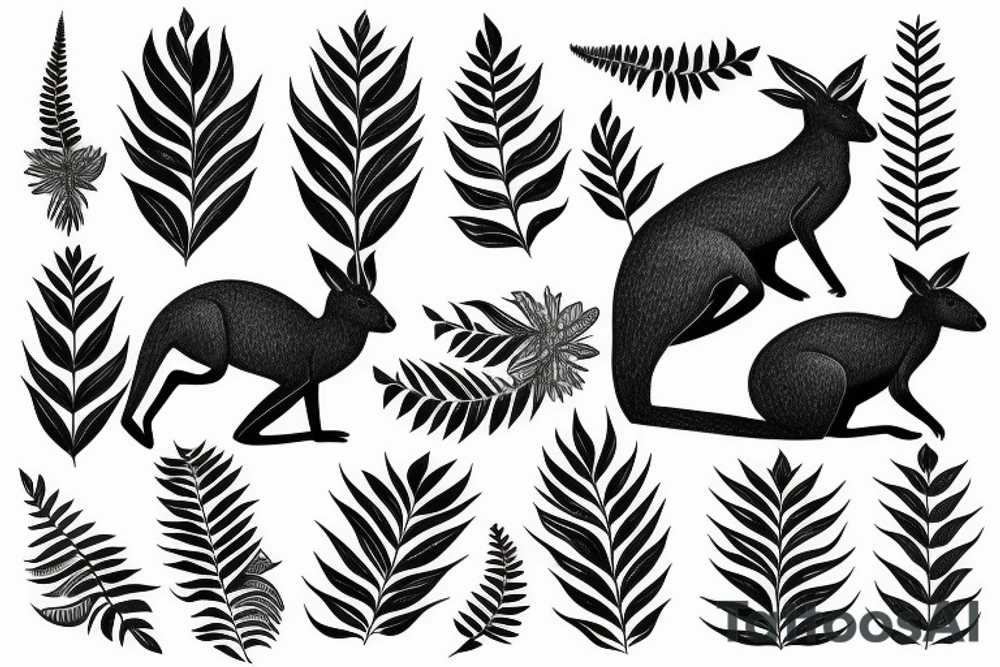 black kangaroo with silver fern tail tattoo idea